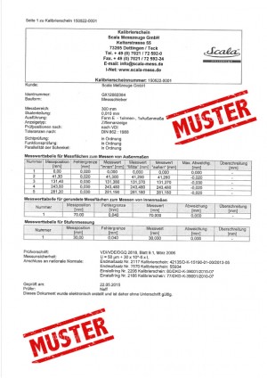SCALA Zertifikat für Arbeitsmaßstab -3000mm In Anlehnung an VDI/VDE/DGQ-Richtlinien