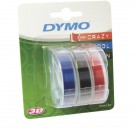 DYMO 3D-Prägeband 3er-Blister, 9mm x 3m, glänzend rot, blau, schwarz
