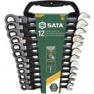 SATA 12-tlg. Gelenk-Ratschen-Ringmaulschlüssel-Set - Black Edition Gr. 8, 9, 10, 11, 12, 13, 14, 15, 16, 17, 18, 19 mm - Modell 8033