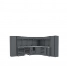 Semloc WorkSpace Kombi-Werkstatteinrichtung mit Edelstahl-ummantelter Arbeitsplatte, Tiefe Arbeitsplatte, Abmessung 3500/2820x645x2000