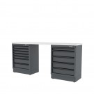 Semloc WorkSpace Kombi-Werkstatteinrichtung mit Edelstahl-ummantelter Arbeitsplatte, Tiefe Arbeitsplatte, 2450x645x950 mm