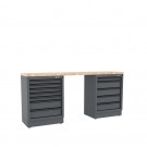 Semloc WorkSpace Kombi-Werkstatteinrichtung mit Holz-Arbeitsplatte, Tiefe Arbeitsplatte, 2400x645x950mm