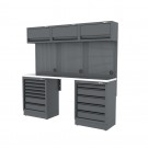 Semloc WorkSpace Kombi-Werkstatteinrichtung mit Edelstahl-ummantelter Arbeitsplatte, Tiefe Arbeitsplatte, 2400x645x2000 mm