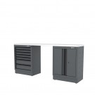Semloc WorkSpace Kombi-Werkstatteinrichtung mit Edelstahl-ummantelter Arbeitsplatte, Tiefe Arbeitsplatte, 2400x645x950 mm