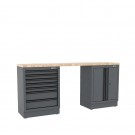 Semloc WorkSpace Kombi-Werkstatteinrichtung mit Holz-Arbeitsplatte, Tiefe Arbeitsplatte, 2400x645x950 mm