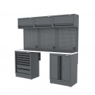 Semloc WorkSpace Kombi-Werkstatteinrichtung mit Edelstahl-ummantelter Arbeitsplatte, Tiefe Arbeitsplatte, 2400x645x2000 mm