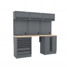 Semloc WorkSpace Kombi-Werkstatteinrichtung mit Holz-Arbeitsplatte, Tiefe Arbeitsplatte, 2400x645x2000 mm