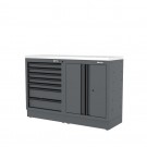 Semloc WorkSpace Kombi-Werkstatteinrichtung mit Edelstahl-ummantelter Arbeitsplatte, Tiefe Arbeitsplatte, 1360x645x950 mm