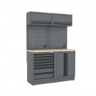 Semloc WorkSpace Kombi-Werkstatteinrichtung mit Holz-Arbeitsplatte, Tiefe Arbeitsplatte, 1360x645x2000 mm
