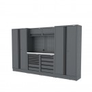 Semloc WorkSpace Kombi-Werkstatteinrichtung mit Edelstahl-ummantelter Arbeitsplatte, Tiefe Arbeitsplatte, 3180x645x2000 mm